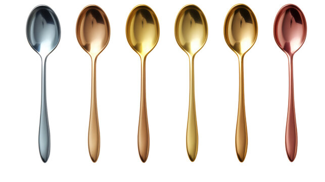 Set of realistic metal spoons isolated on transparent