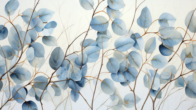 Eucalyptus Botanical Illustration: An artistic rendering of eucalyptus leaves and branches, combining scientific detail with aesthetic beauty.