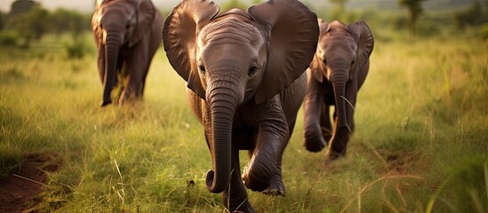 Baby elephants frolicking in Nairobi National Park, Kenya.
