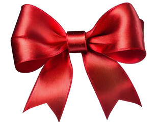 Shiny red satin ribbon bow, isolated on transparent background