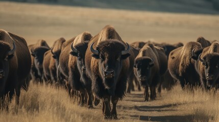 Bison herd in United States. Wilderness. Wildlife Concept.