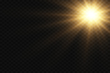 Flare light effect. Brilliant stars. Explosion of rays, shine, solar flare, spark and stars. On a transparent background. - obrazy, fototapety, plakaty