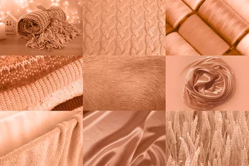Möbelaufkleber Pantone 2024 Peach Fuzz beautiful photo collage in Peach Color, peach fuzz Color year 2024, light shade of orange, pleats for designer, text mockup, cards, luxury concept, Color trend palette