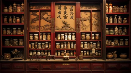Zelfklevend Fotobehang traditional chinese medicine cabinet in china, 16:9 © Christian