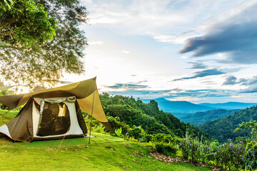 Tents Camping area  Natural area with  green grass
