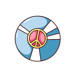 Groovy vinyl record with peace sign vector illustration. Cartoon isolated retro vinyl plate with symbol of love and blue cover to play disco music with hippie vibes, psychedelic mascot of hippy fest