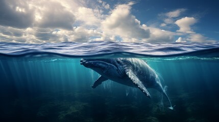 beautiful big whale in the middle of the sea, 16:9 - obrazy, fototapety, plakaty