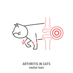 Arthritis, osteoarthritis in cats. Common disease. Veterinarian icon.