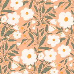 Warmth floral pattern. Background for fabric, tablecloth pattern, wrapping paper, gift paper. Print Ditsy. Motives are scattered randomly. color Peach Fuzz