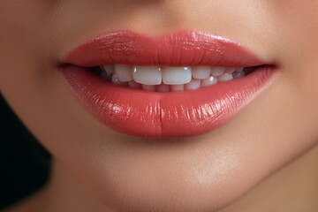Fototapeta premium Beautiful volumizing lips, hyaluronic acid correction, natural and sensual lips.