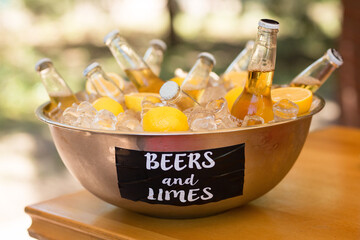beer with lemon in a plate with ice