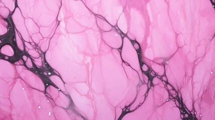 Pink Marble with Black Veins Horizontal Background. Abstract stone texture backdrop with water drops. Bright natural material Surface. AI Generated Photorealistic Illustration.