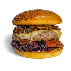 Deluxe artisan burger with transparent background and shadow