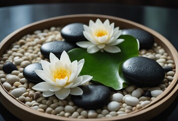 Obraz na płótnie Canvas Zen garden with massage stones and waterlily