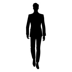 Man walking on a catwalk silhouette. Front view. Vector illustration