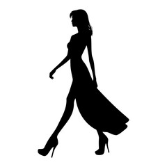 Fashion Woman silhouette walking on a catwalk. Vector illustration