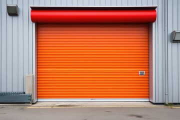 Modern automatic car garage roller door orange closed metal gate