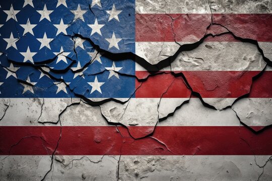 country flag painted on brick wall. American flag on cracked wall