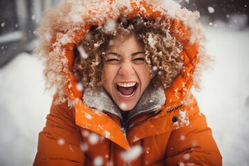 portrait of a beautiful happy woman enjoying winter season