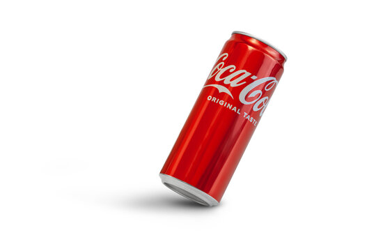 Aluminum can of Cola view from an angle on a transparent background
