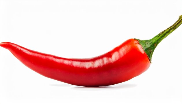 Five vibrant red chili peppers on a clean white background.