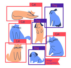 Illustration for the image recognition problem. Machine learning. Computer vision. Stylized vector illustration isolated on white background.