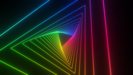 Fototapeta na wymiar Travel through abstract neon tunnel. Glowing colorful background.
