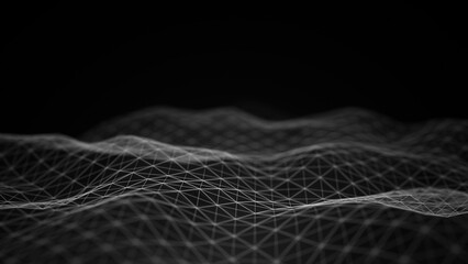 Abstract flowing smooth surface fractal waves background. Grid, mesh of dots.