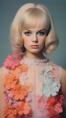 Naklejka premium Young girls in beautiful fashionable clothes, 50-60s style, fashion magazine cover, high fashion, retro outfit