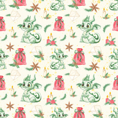 Painted watercolor New Year's pattern. Christmas. Christmas print. Tablecloth. The winter holidays. December 25th. Traditions. Seamless pattern. Watercolor. Candles Christmas mood. Greeting. Scrubbook