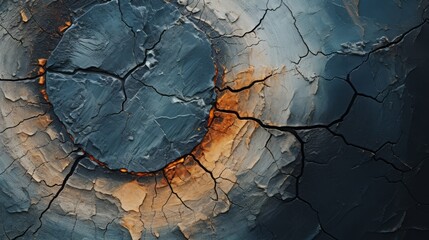 vertigo minimalism, rusted dark-blue and black, aerial view, deep depth, abstract photography, cracked earth, circular and geometric forms, 16:9 - obrazy, fototapety, plakaty
