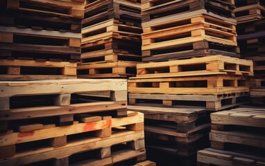 A pile of wooden pallets stacked on top of each other.