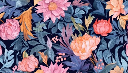 Seamless floral pattern in style of watercolor painting.