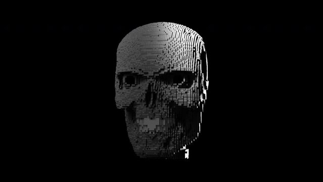 Transformation of a 3D pixel into a humanoid robot. Seamless looped. NFT concept. 3D animation. 4k.