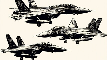 set of the fighter jet - obrazy, fototapety, plakaty