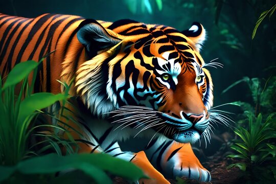 3D image of tiger in jungle