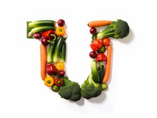 The Letter U Crafted from an Array of Fresh Vegetables, Showcasing Vibrant Nutrition and Wholesome Dietary Diversity
