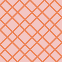 Seamless geometric diagonal line grid pattern, orange and pink minimalist lattice design. Simple retro funky vector abstract background for modern decoration. Repeated geo texture ornament