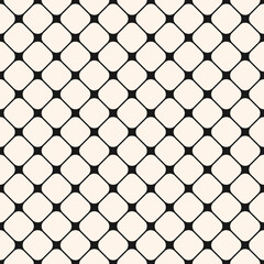 Seamless vector pattern, simple black and white geometric lattice design. Abstract background texture with grid, nodes and lines. Repeat monochrome geo ornament for decor, wrapping, wallpaper, print
