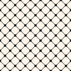Naklejka premium Seamless vector pattern, simple black and white geometric lattice design. Abstract background texture with grid, nodes and lines. Repeat monochrome geo ornament for decor, wrapping, wallpaper, print
