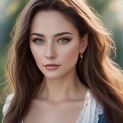 Naklejka premium a closeup photo portrait of a beautiful young girl model smiling