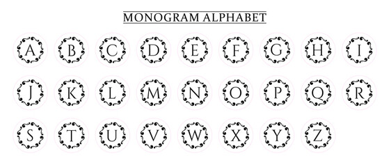 Monogram Alphabet and Floral Motifs, Monogram Letters with Line Floral Arrangements