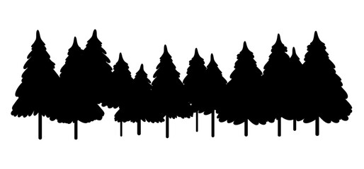 Black silhouette forest. Pine trees vector illustration. - obrazy, fototapety, plakaty