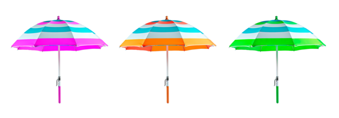 Stripped colorful beach umbrella over isolated transparent background