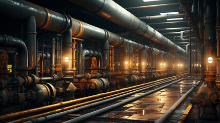 Metal pipes in a factory are a testament to human ingenuity and engineering. ai generated. - obrazy, fototapety, plakaty