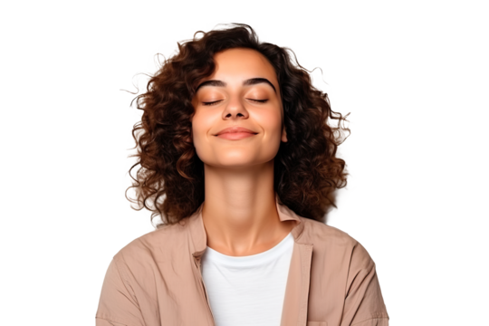 A Woman with Closed Eyes in Isolation. isolated on green chroma background