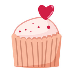 vector picture of cupcake with cream and heart Valentines day