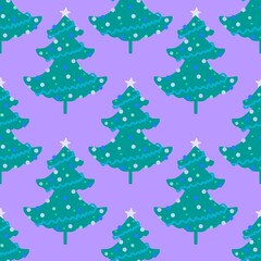 Cartoon retro seamless Christmas tree and balls pattern for wrapping paper and fabrics and linens and kids