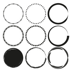 Set of grunge circle brush strokes, for frames. Vector illustration. EPS 10.