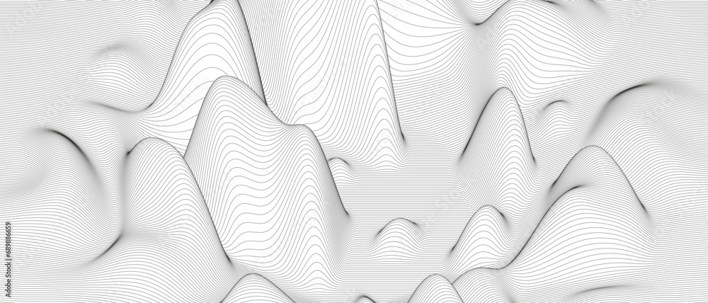 Poster monochrome sound line waves abstract background . distorted line shapes on a white background.